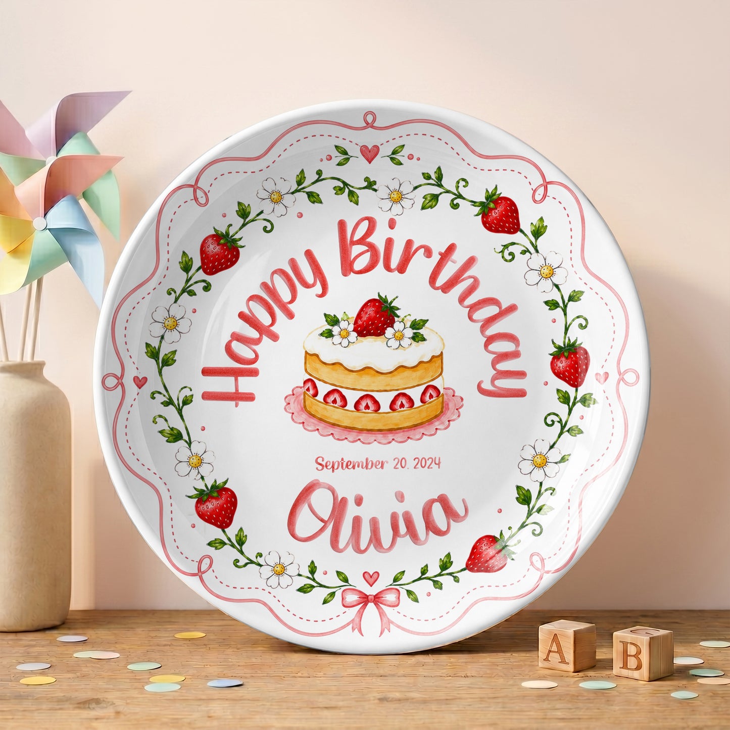 Pink Strawberry Birthday Keepsake Personalized Birthday Plate P73MUO0