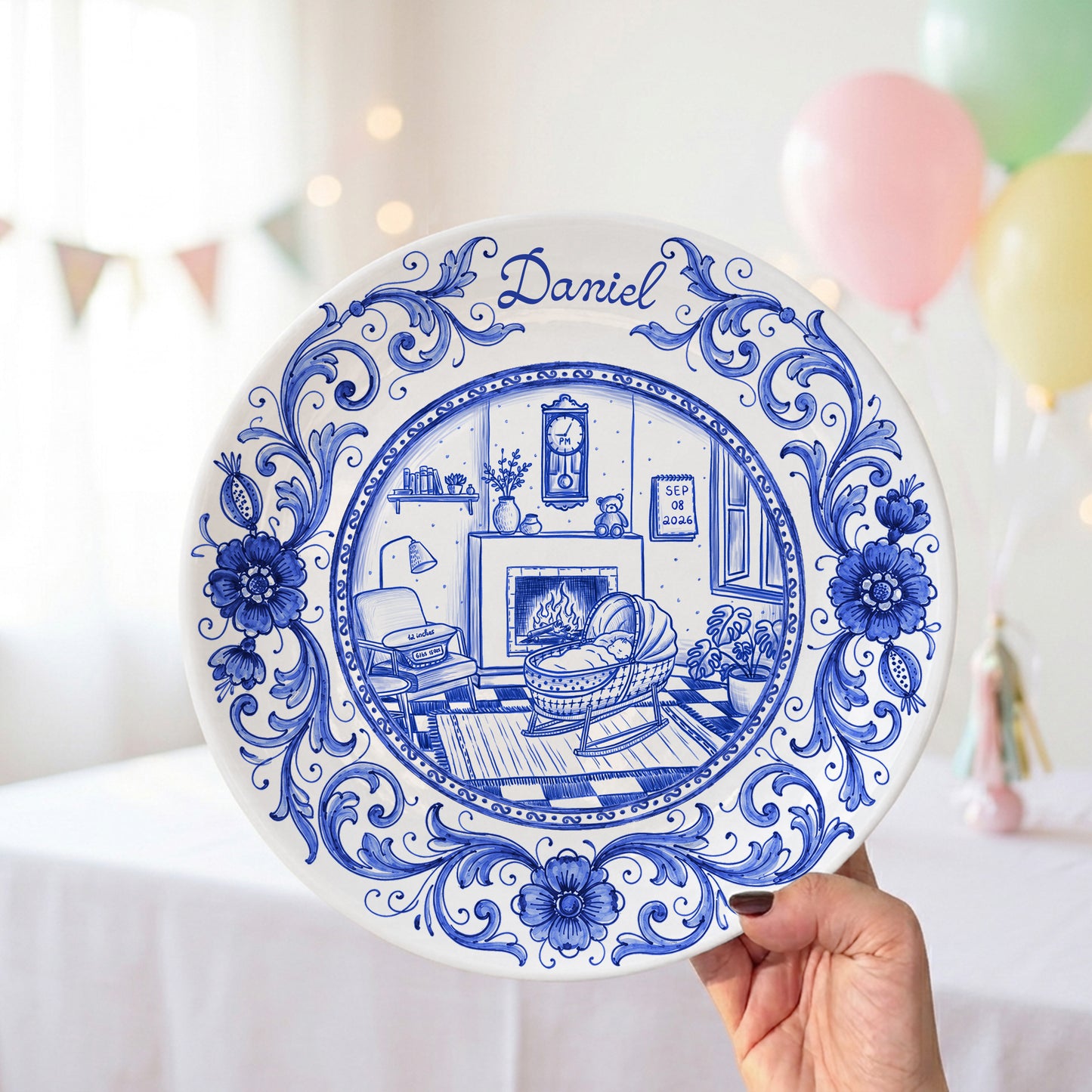 Blue Baby Birth Keepsake Personalized Birthday Plate P719RMV01a