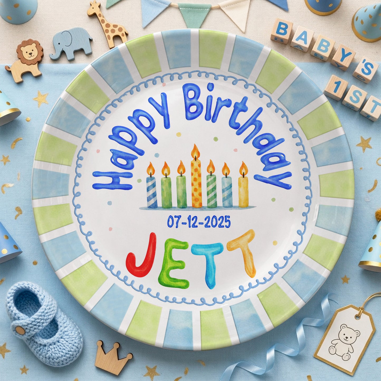 Striped Candle Personalized Birthday Plate P512JHT0