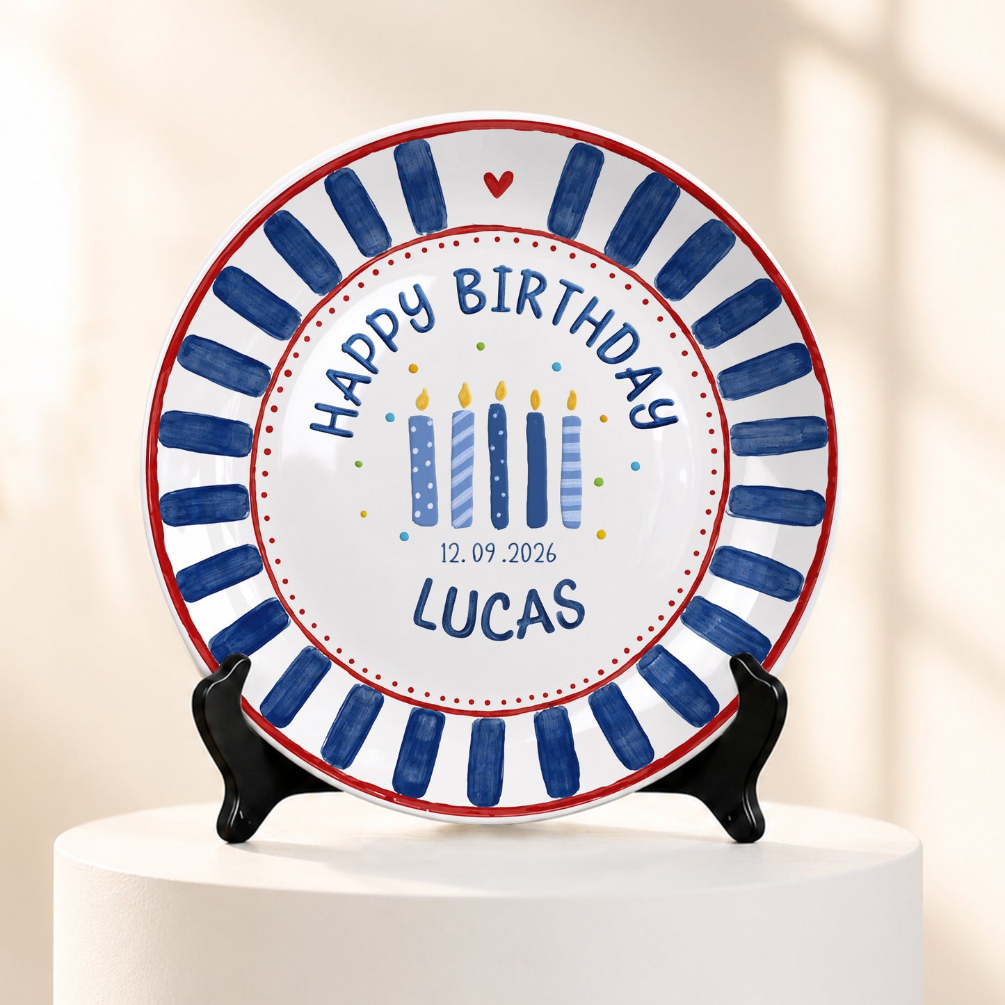 Blue Striped Birthday Candles Personalized Birthday Plate P626KF7TT
