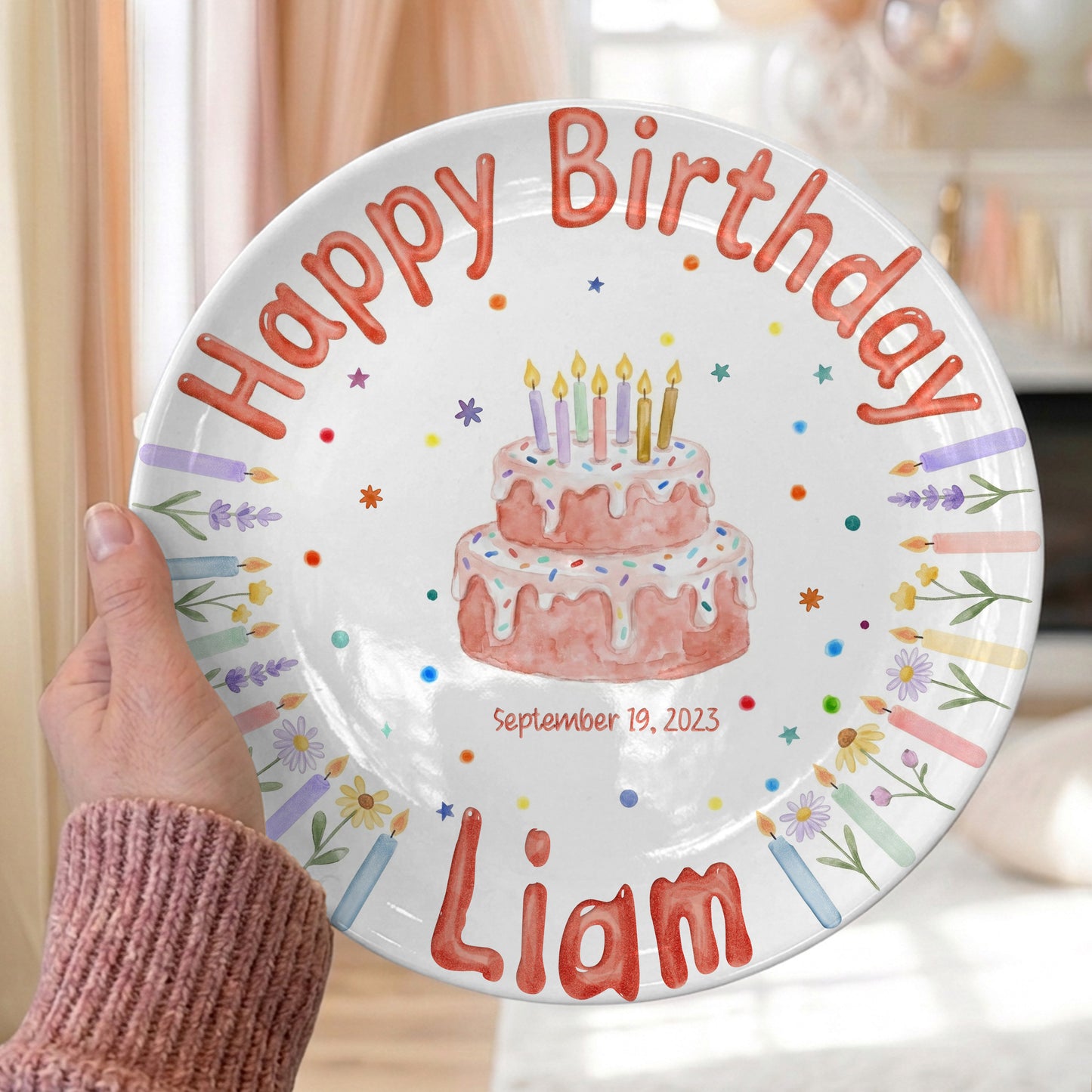 Floral Candle Cake Personalized Birthday Plate P423TT60