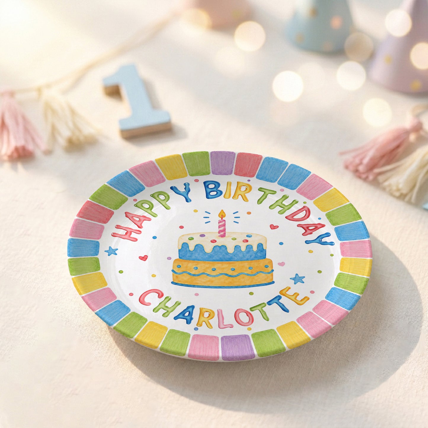 Pastel Rainbow Birthday Personalized Birthday Plate P723FGH0