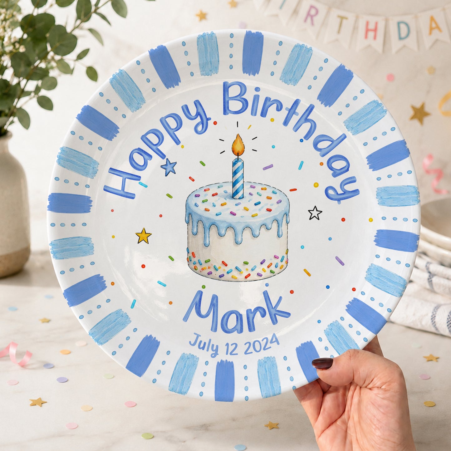 Blue Birthday Cake Keepsake Personalized Birthday Plate P7231E40