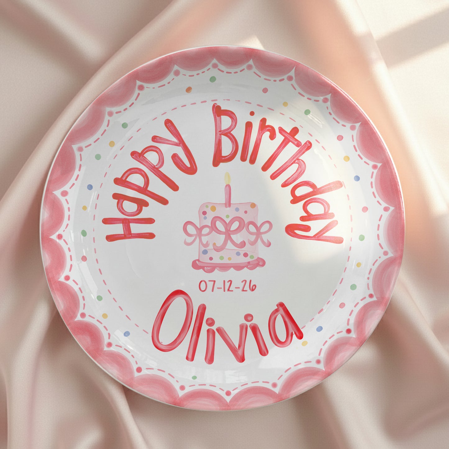 Pink Scalloped Border Personalized Birthday Plate P318HLY0