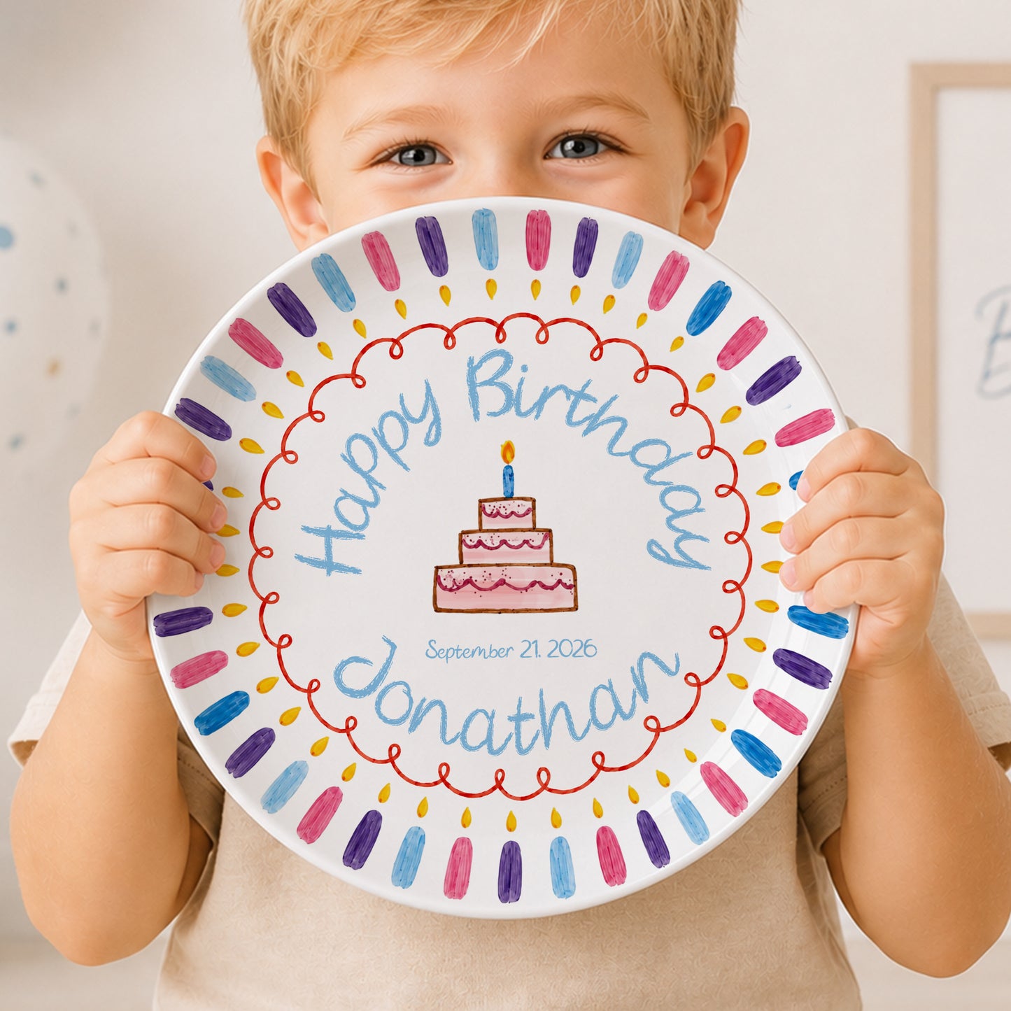 Colorful Candle Border Cake Personalized Birthday Plate D528ZCH0