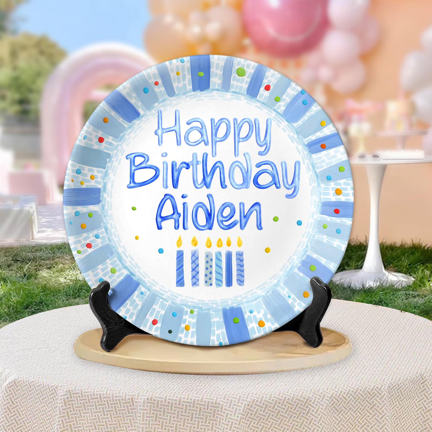 Blue Candles and Colorful Confetti Personalized Birthday Plate P625SOG0