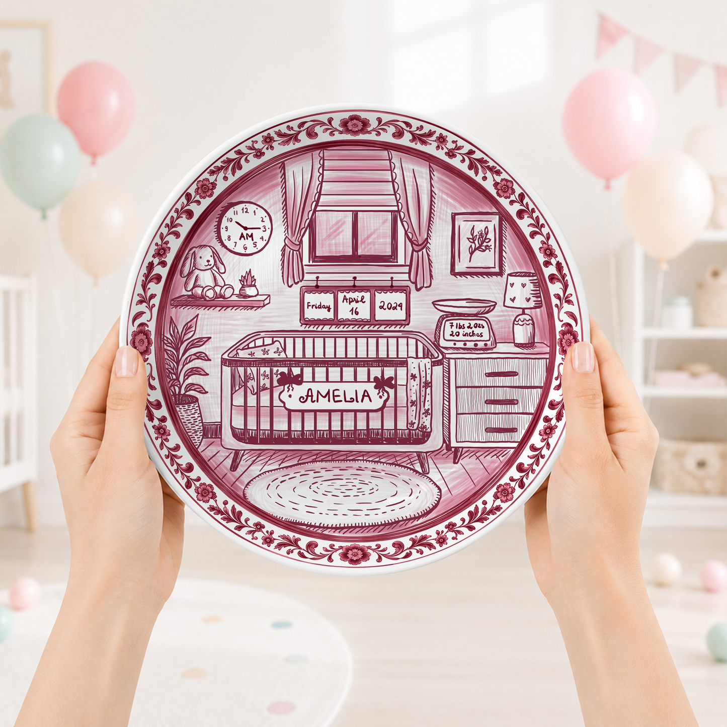 Baby Nursery Scene Personalized Birthday Plate P657NB0