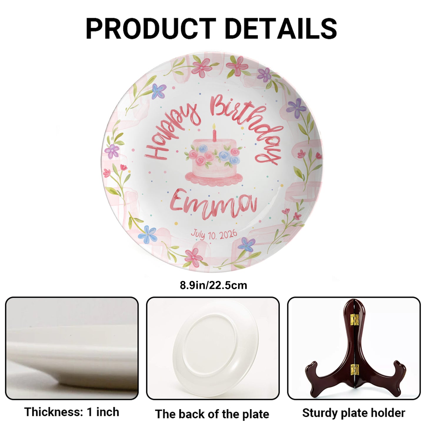 Floral Cake with Blush Border Personalized Birthday Plate P29SK70