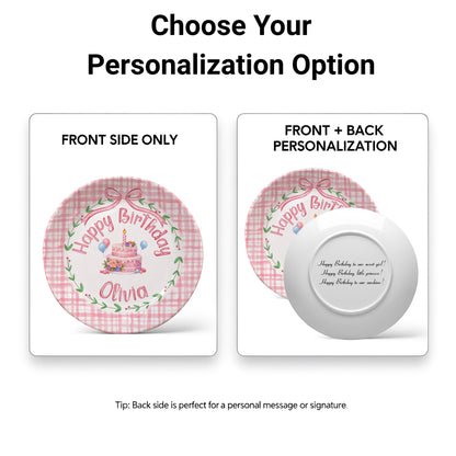 Pink Gingham Personalized Birthday Plate P130CVP0