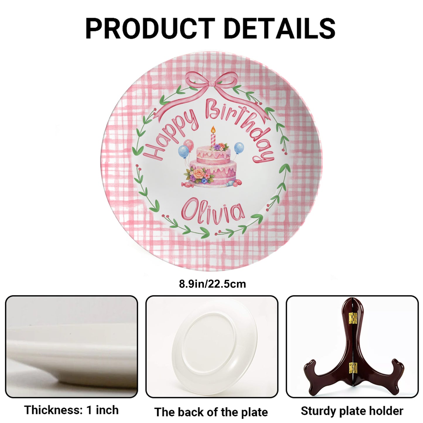 Pink Gingham Personalized Birthday Plate P130CVP0