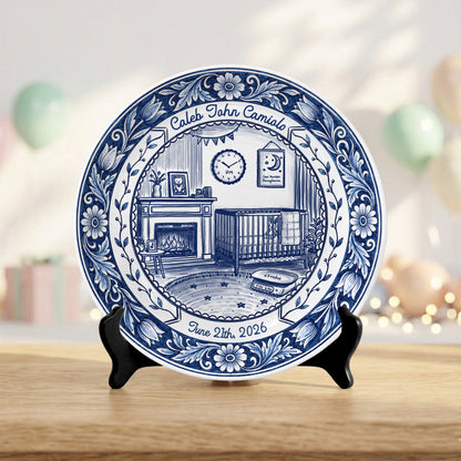 Delft Blue Newborn Birth Stats Custom Keepsake Personalized Birthday Plate P820UMN0