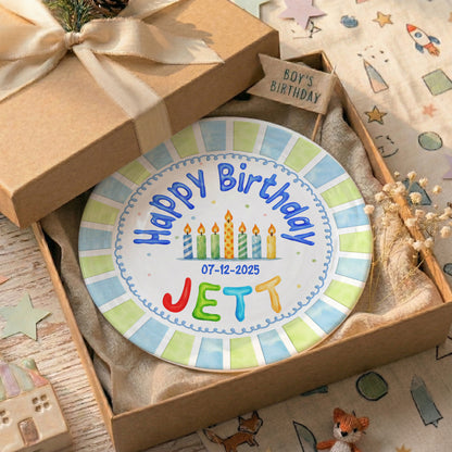 Striped Candle Personalized Birthday Plate P512JHT0