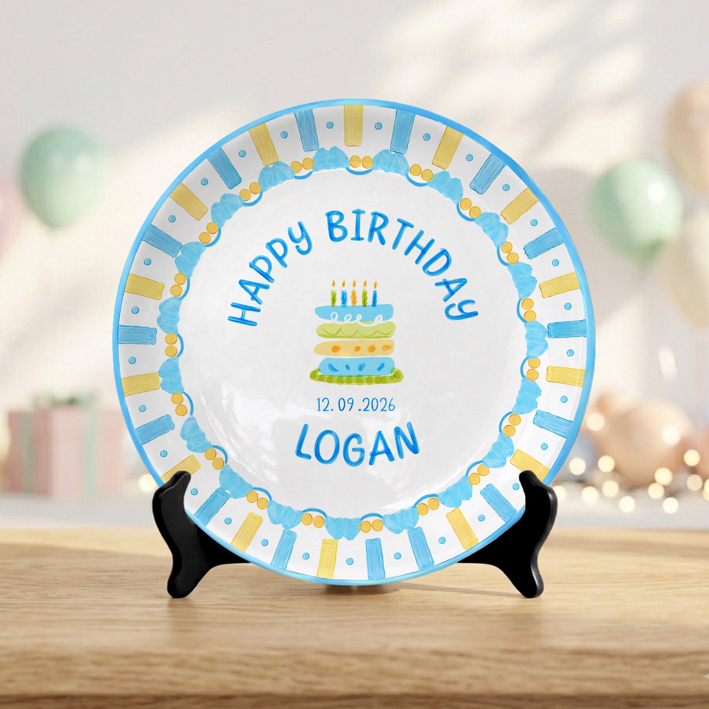 Pastel Candle Cake Personalized Birthday Plate, Custom Ceramic Kids Keepsake P818JSL0