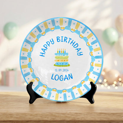 Pastel Candle Cake Personalized Birthday Plate, Custom Ceramic Kids Keepsake P818JSL0