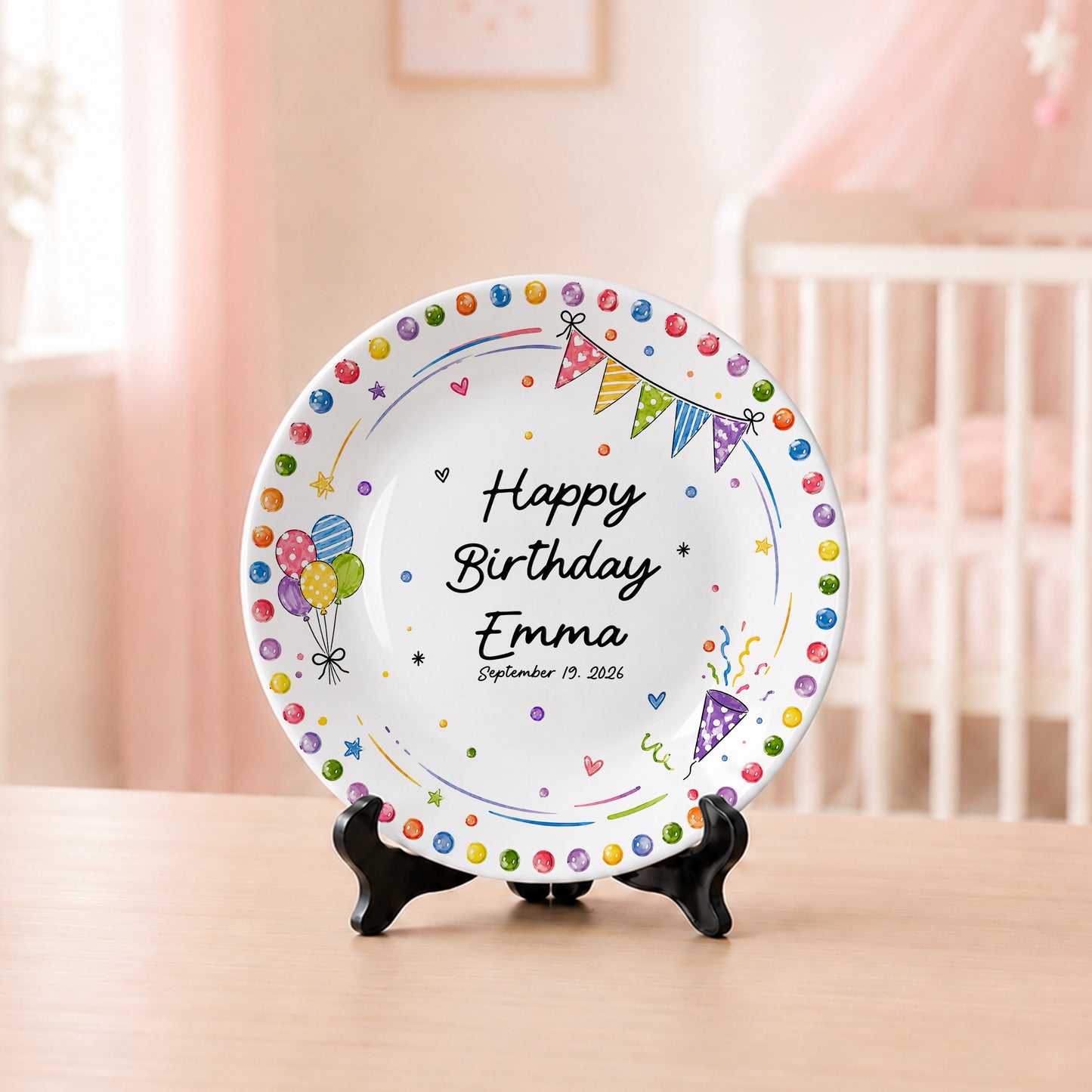 Colorful Party Border Personalized Birthday Plate P526I800