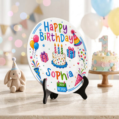 Colorful Party Cake Keepsake Gift Personalized Birthday Plate for Kids P86Z2N0