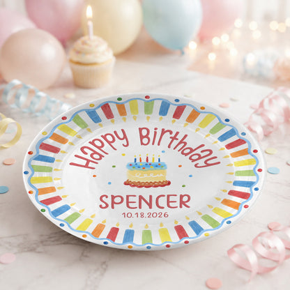 Kids Cake Keepsake Custom Name Ceramic Personalized Birthday Plate P826FVK0