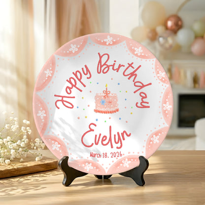 Pink Scallop Daisy Personalized Birthday Plate P428LES0
