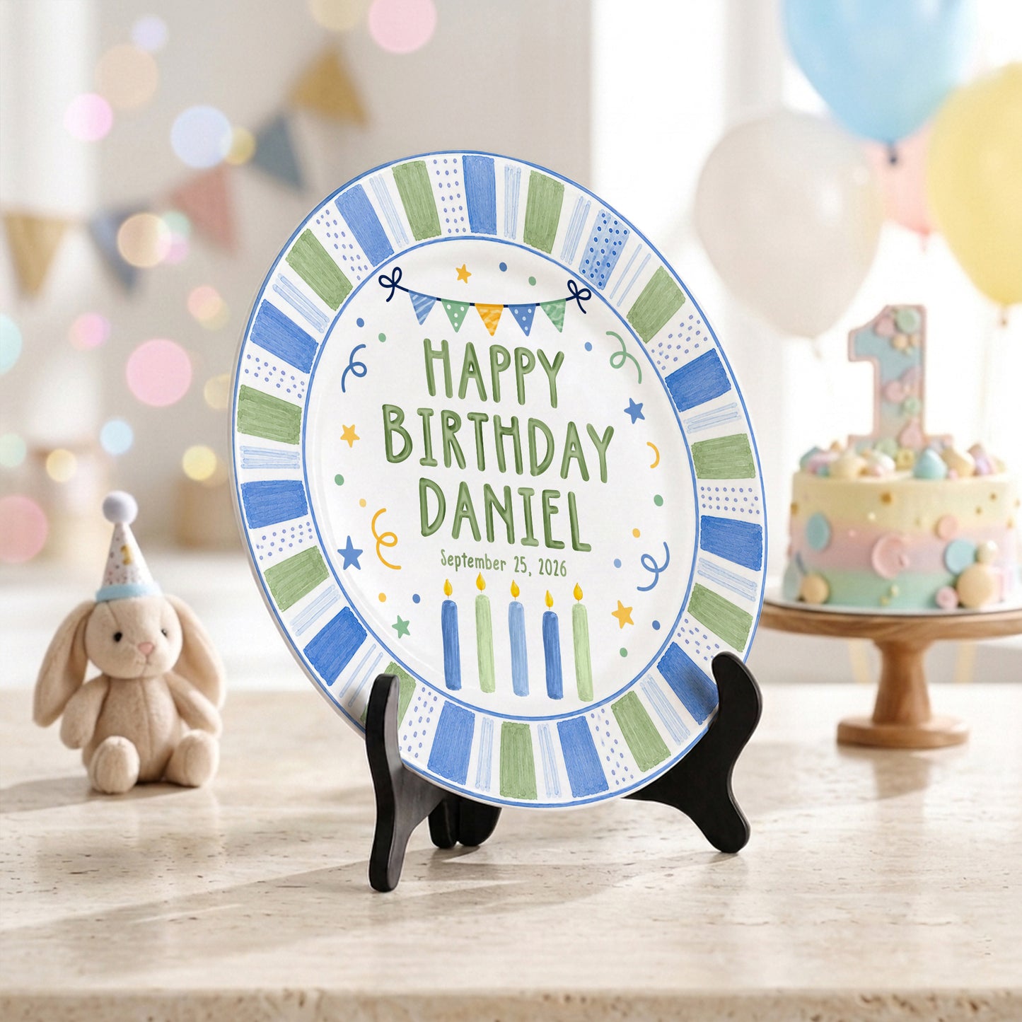 Pastel Candle Celebration Ceramic Keepsake Personalized Birthday Plate for Kids P728CF40