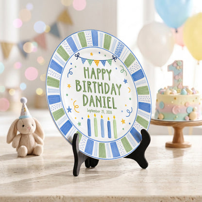 Pastel Candle Celebration Ceramic Keepsake Personalized Birthday Plate for Kids P728CF40