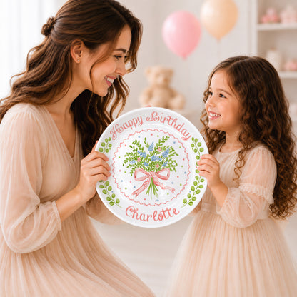 Soft Floral Bouquet Personalized Birthday Plate for Girls P61TIZ0