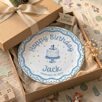 Blue Scallop Border Personalized Birthday Plate P417LAJ0