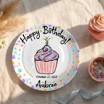 Colorful Confetti Cupcake Personalized Birthday Plate P42L9D0