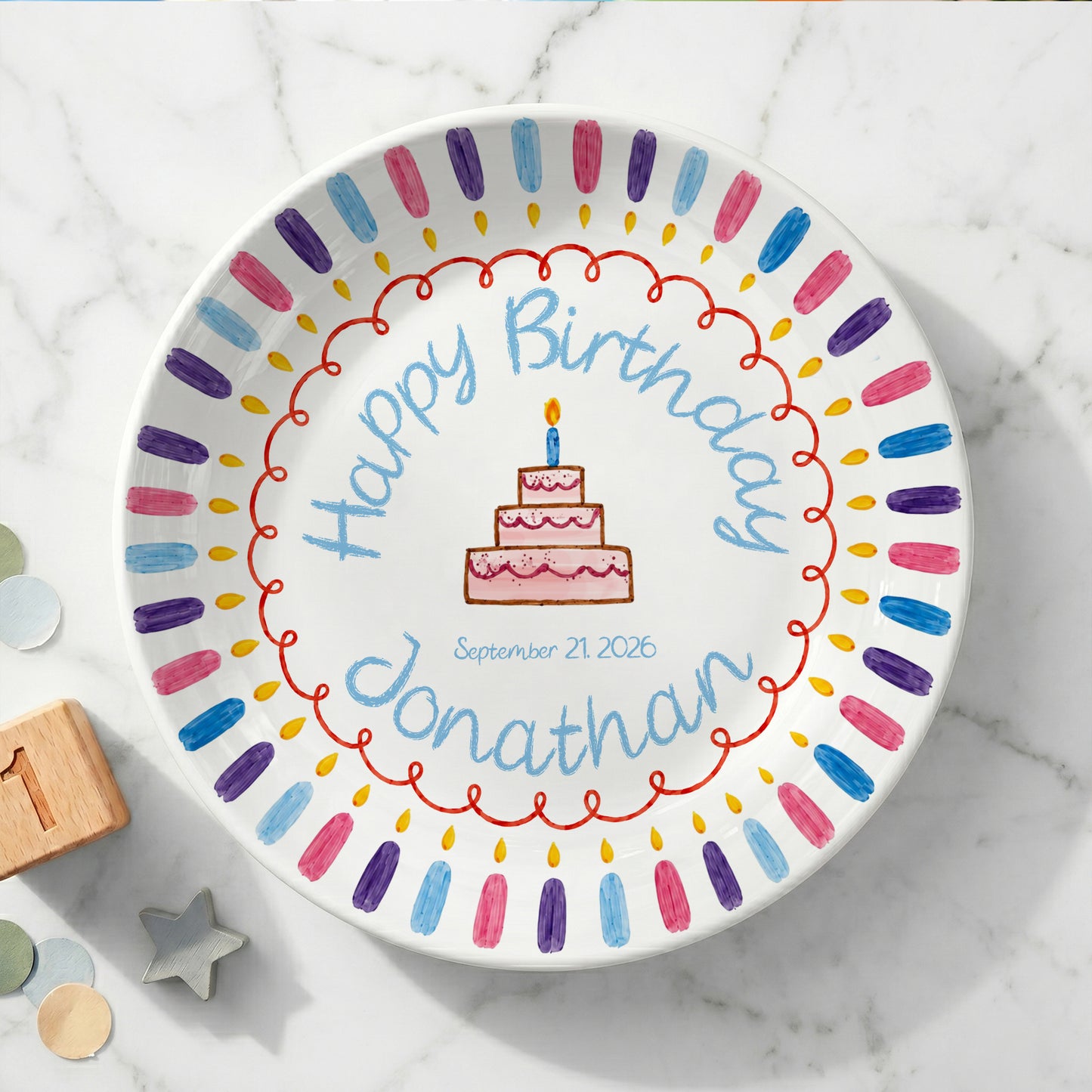 Colorful Candle Border Cake Personalized Birthday Plate D528ZCH0