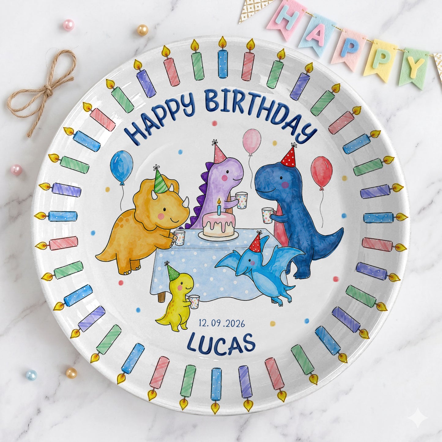 Cute Dinosaur Birthday Keepsake Personalized Birthday Plate P710HGO0