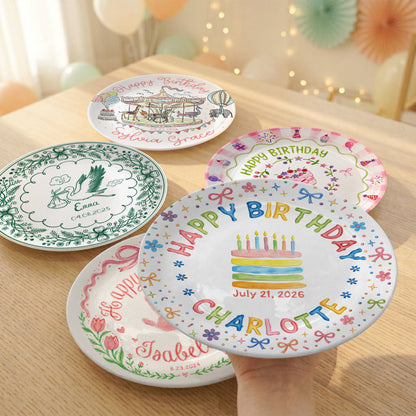 Custom Name Happy Birthday Cake Keepsake Girl Personalized Birthday Plate P810JYR0