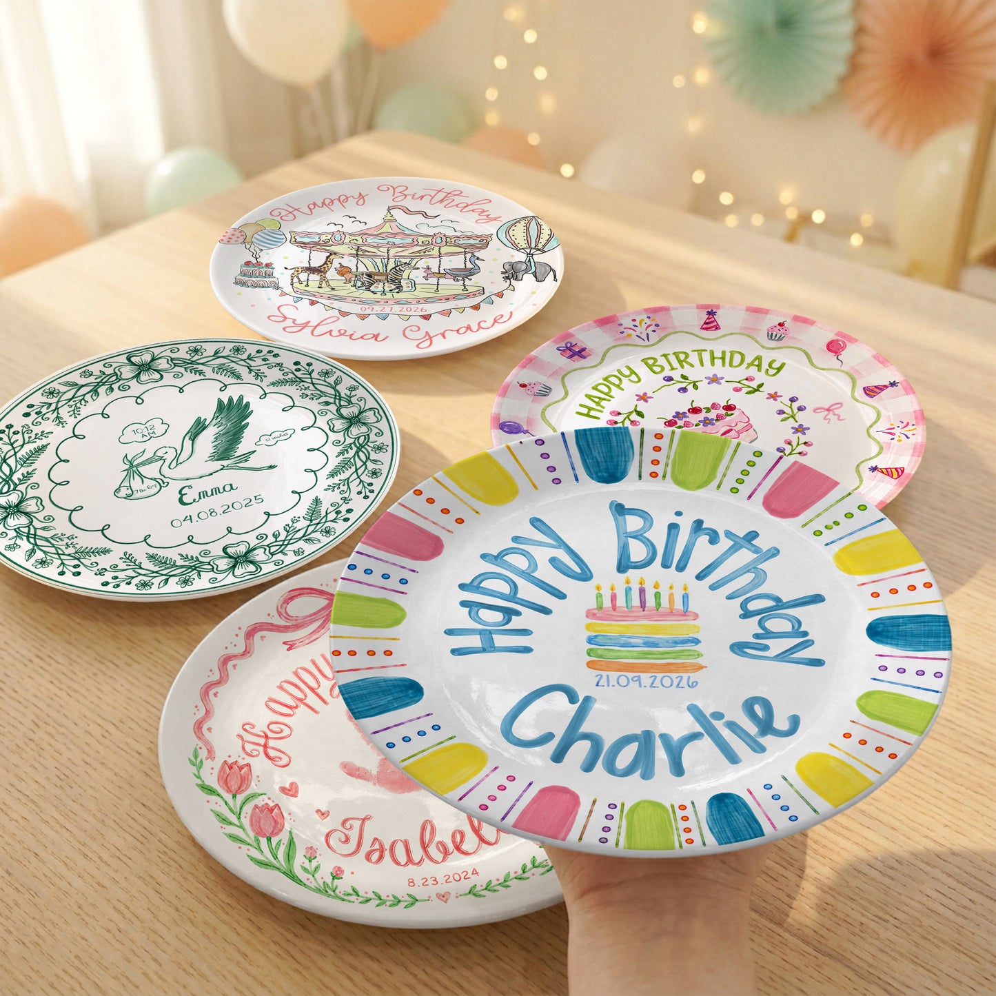Colorful Cake Custom Name Kids Party Keepsake Personalized Birthday Plate P821TBL0