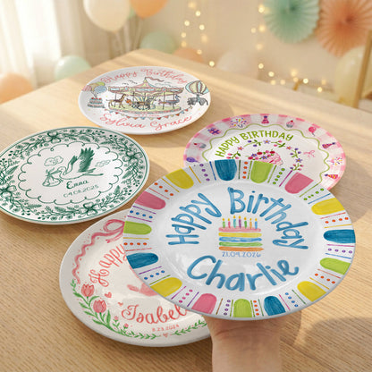 Colorful Cake Custom Name Kids Party Keepsake Personalized Birthday Plate P821TBL0