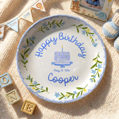 Blue Floral Cake Personalized Birthday Plate P5149BT0