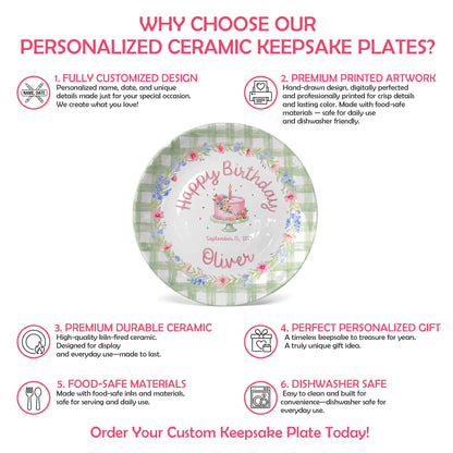 Sage Green Floral Cake Personalized Birthday Plate P331MYL0