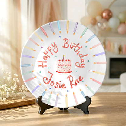 Pastel Candle Cake Personalized Birthday Plate P428WPD0