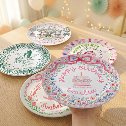 Whimsical Garden Floral Ribbon Keepsake Personalized Birthday Plate for Girls P87NWF0