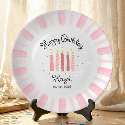 Pink Stripe Personalized Birthday Plate P46DI00