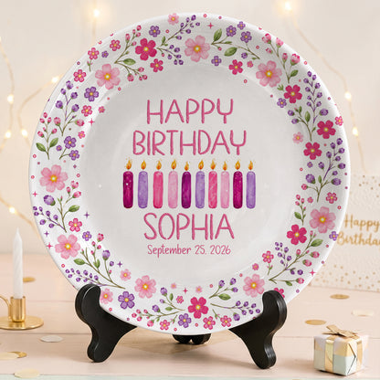 Floral Birthday Candles Personalized Birthday Plate for Girls D625JGX0