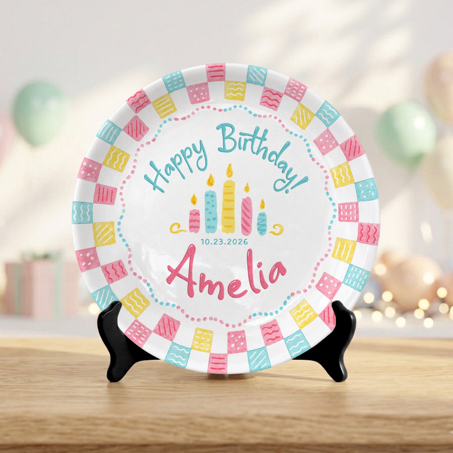 Colorful Cake Candle First Birthday Gift Personalized Birthday Plate P818O6E0