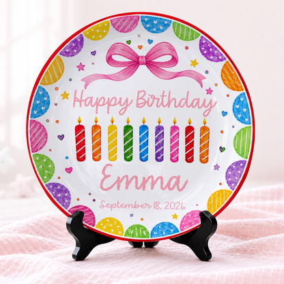 Happy Birthday Rainbow Candles Keepsake Personalized Birthday Plate for Kids P619T3J0