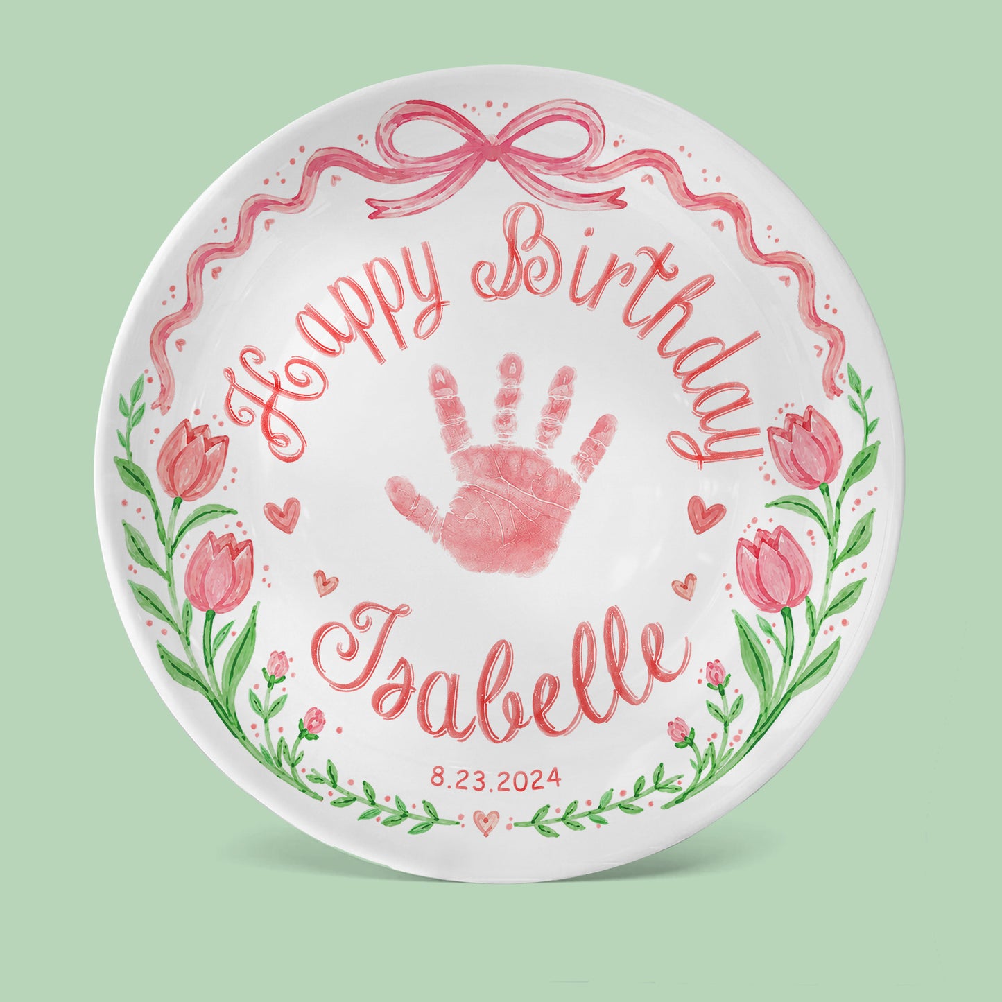 Baby Handprint Personalized Birthday Plate for Girl P727HZM0