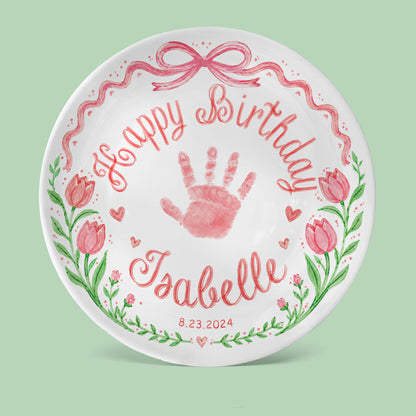 Baby Handprint Personalized Birthday Plate for Girl P727HZM0
