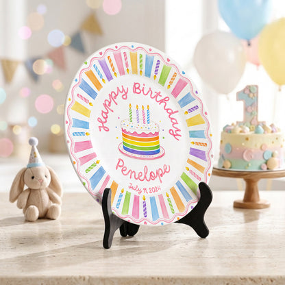Colorful Rainbow Cake Personalized Birthday Plate for Kids Celebration Gift P811XQT0