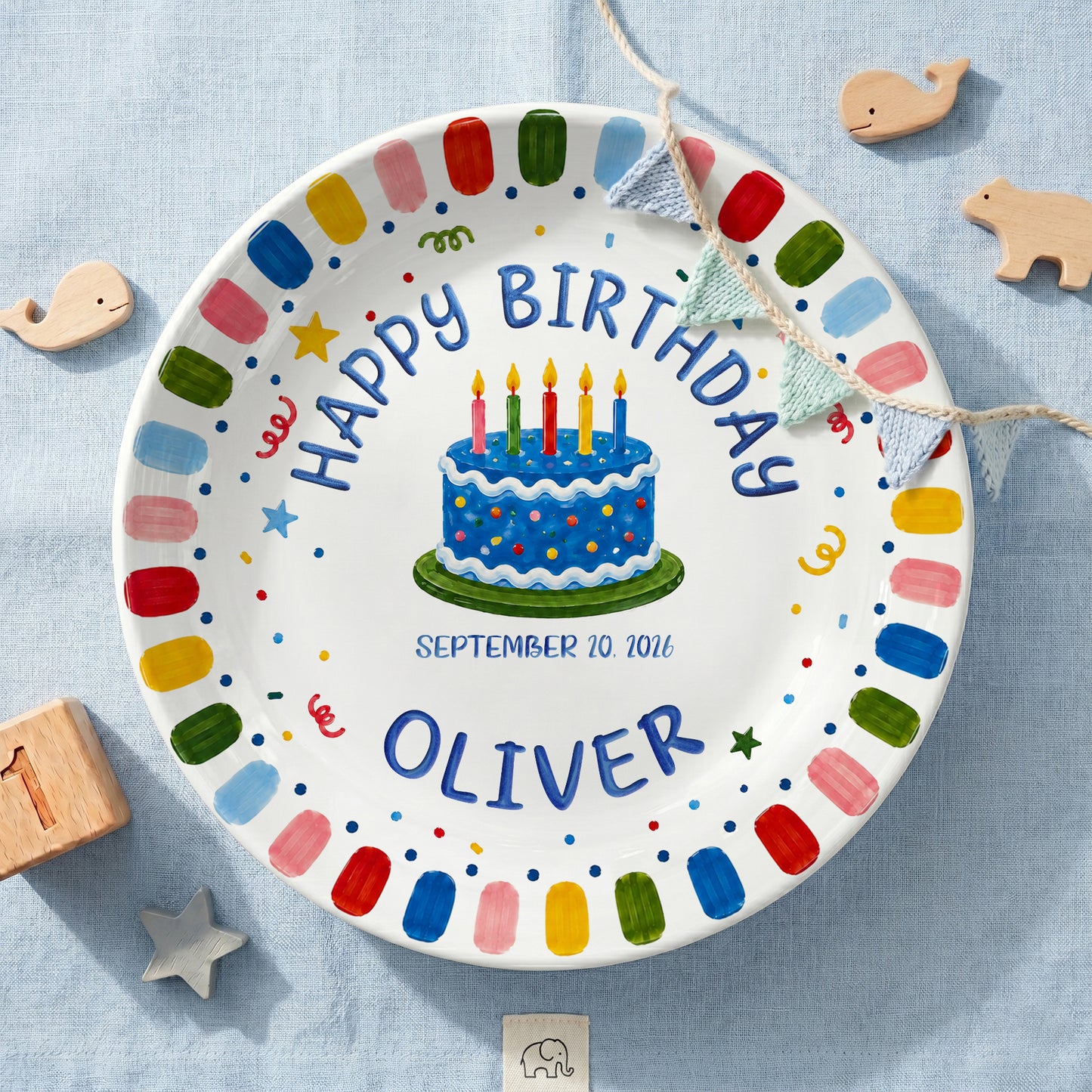 Rainbow Confetti Birthday Cake Personalized Birthday Plate P528OTA0