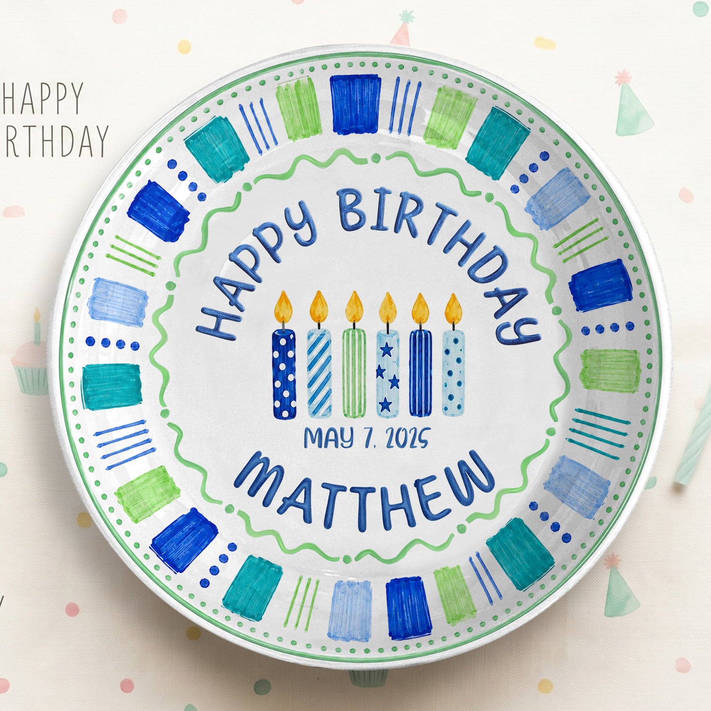 Blue Candle Birthday Tradition Personalized Birthday Plate for Boy P622QHO0