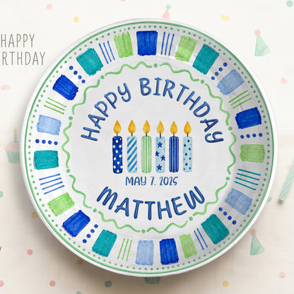 Blue Candle Birthday Tradition Personalized Birthday Plate for Boy P622QHO0