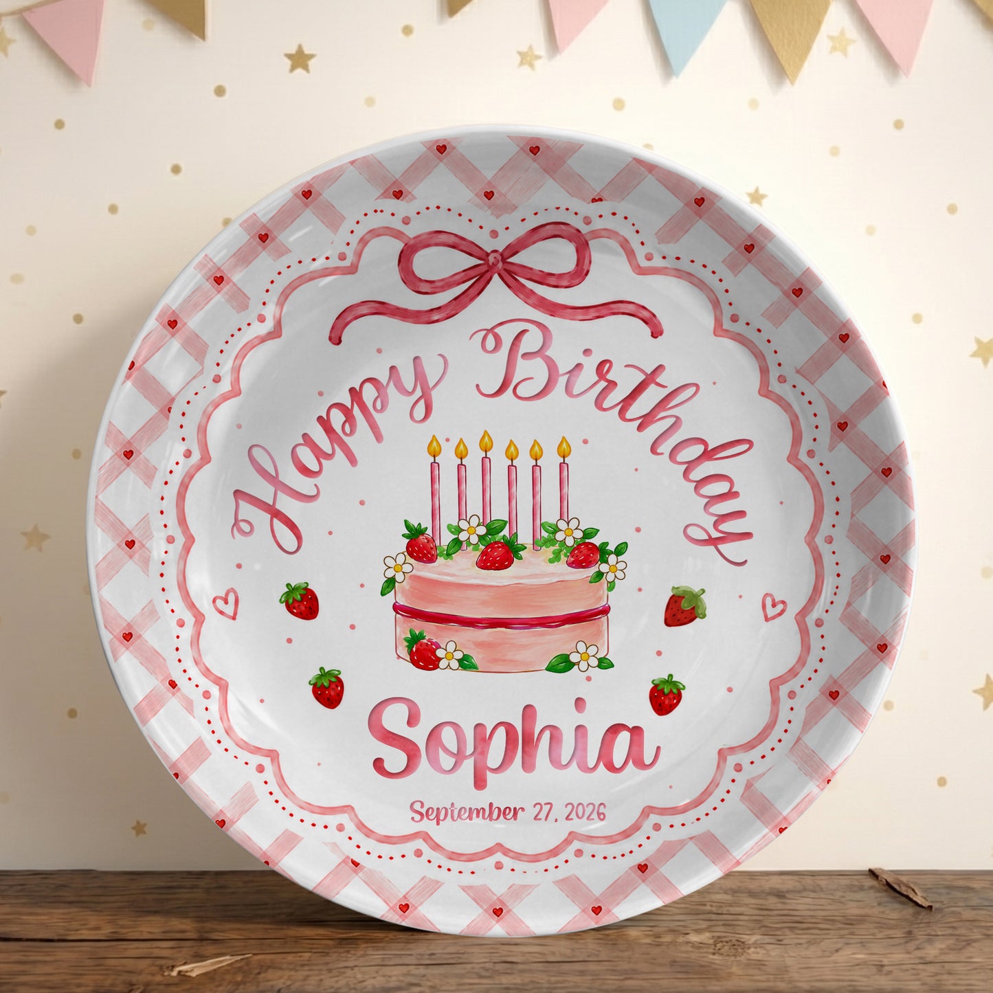 Strawberry Cake Personalized Birthday Plate for Girls, Custom Birthday Keepsake Gift P722H0R0