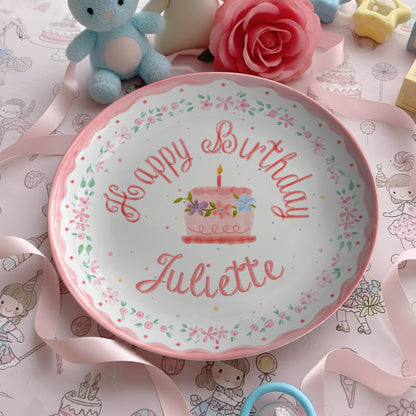 Pink Floral Cake Personalized Birthday Plate P228SJH0
