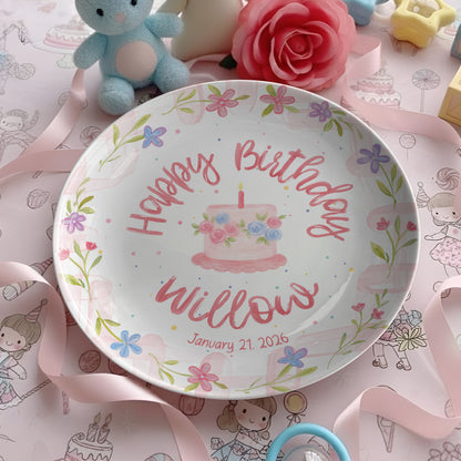 Floral Cake with Blush Border Personalized Birthday Plate P29SK70