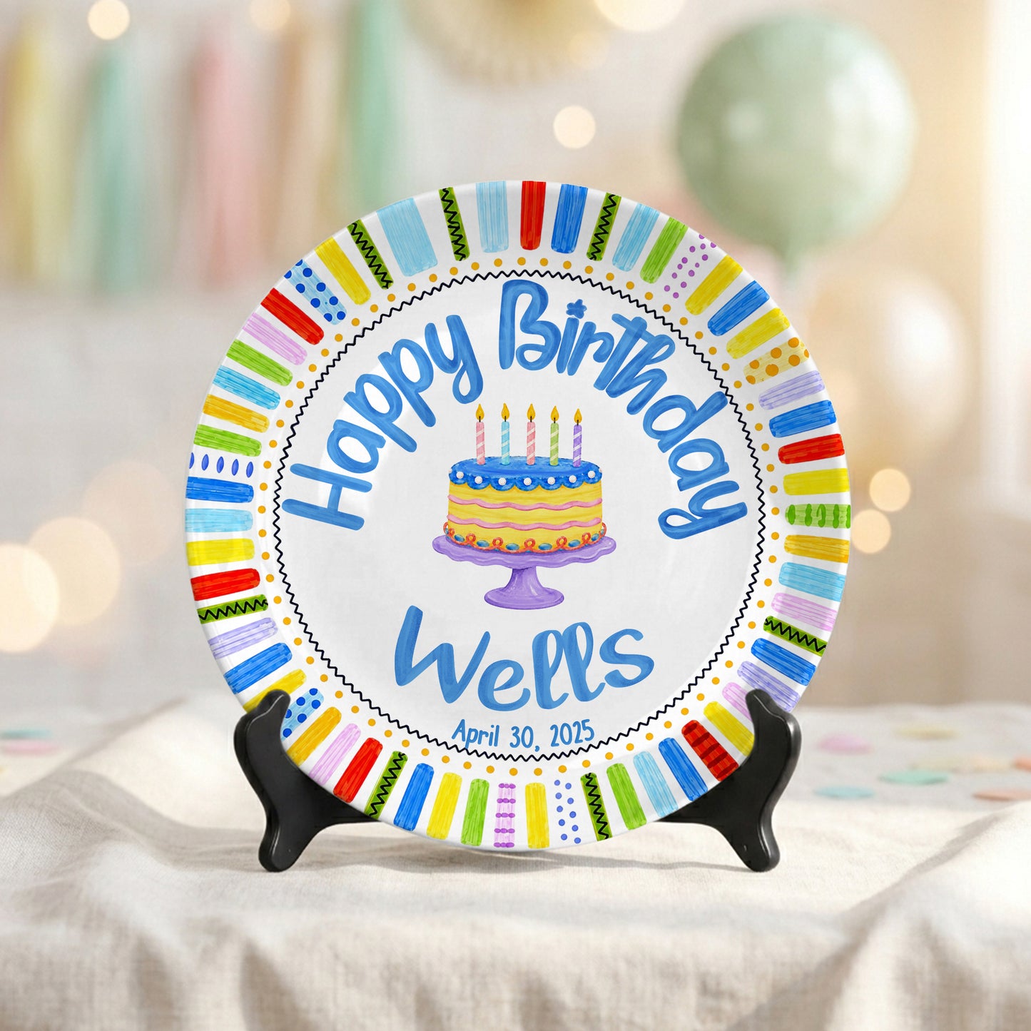 Colorful Cake Custom Name Kids Keepsake Gift Personalized Birthday Plate P821ZAT0